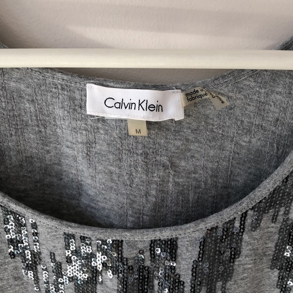 NWOT CALVIN KLEIN GREY SLEEVELESS SEQUINNED CAMISOLE TANK TOP - Picture 3 of 9